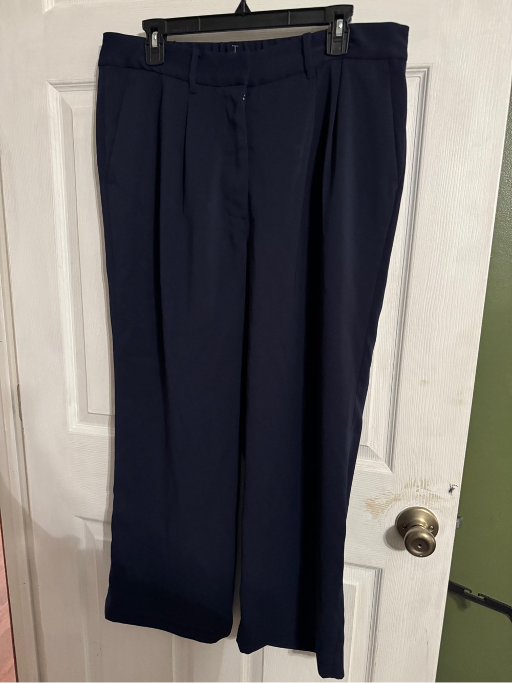 Quince Stretch Crepe Pleated Wide Leg Pants Navy Classic Office Essential